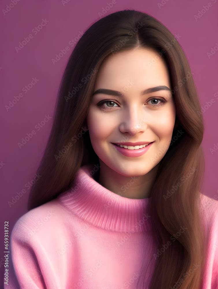 Fototapeta premium Portrait of beautiful young woman with clean fresh skin, natural make-up and green eyes. Studio shot.