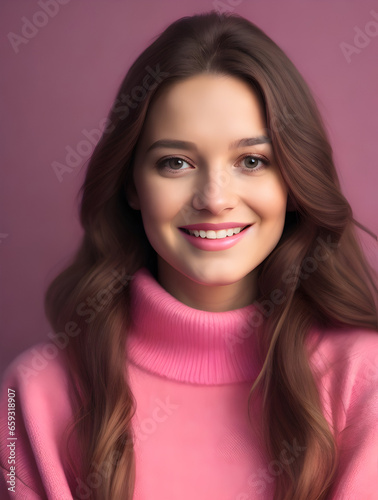 Portrait of a beautiful young woman with brown hair and makeup.