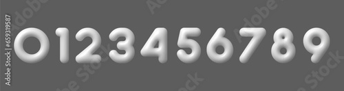 3d white numbers. Realistic gray plastic bubble digits, inflated mathematic 10 number from 0 to 9 for banner cover birthday anniversary isolated vector set photo
