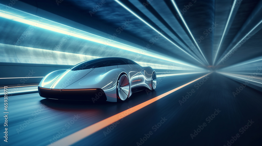 Advanced autonomous vehicle on a futuristic highway