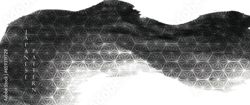 Japanese background with black abstract art brush stroke vector. Geometric pattern with mountain layout design in oriental style
