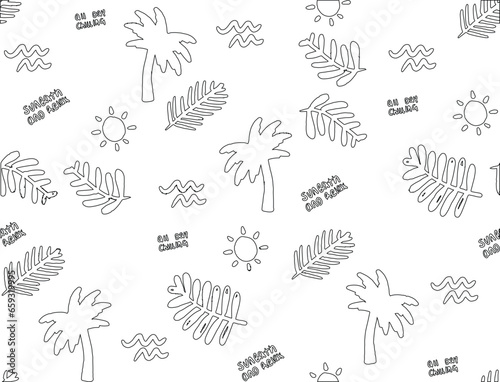 Fototapeta Naklejka Na Ścianę i Meble -  seamless pattern with flowers and leaves seamless pattern with Palm Trees Leafes Sun Summer Vaccations
