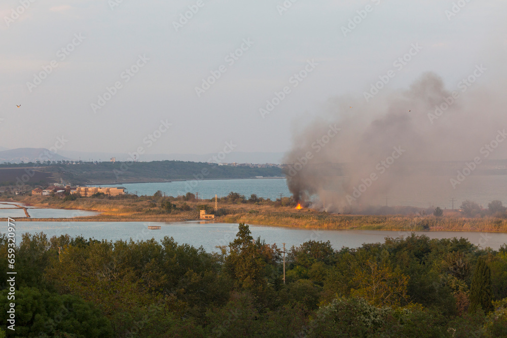 Fire at Atanasovsko lake, Burgas, Bulgaria, 1st of October 2023.