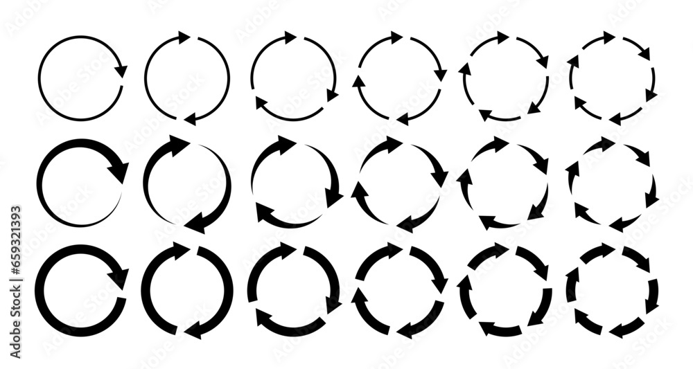 Circle arrows. Circular process, rotate infographic element. Round step loop, sync loading arrow symbol. Rotation option editable stroke vector recycle refresh signs - obrazy, fototapety, plakaty 