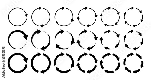 Circle arrows. Circular process, rotate infographic element. Round step loop, sync loading arrow symbol. Rotation option editable stroke vector recycle refresh signs