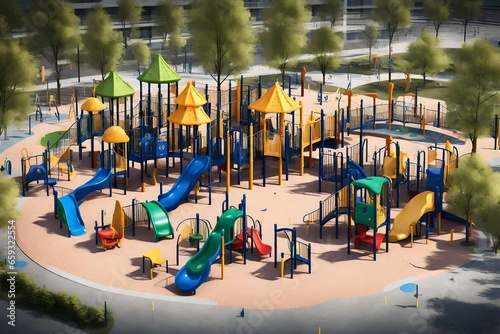 An inclusive playground with various accessible equipment for children of all abilities
