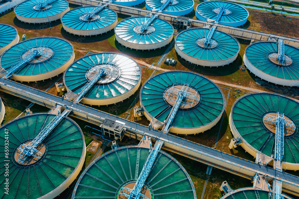 Aerial view of Drinking Water Treatment plants. Microbiology of