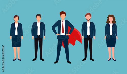 Businessman team leader standing in front of his group staff.
