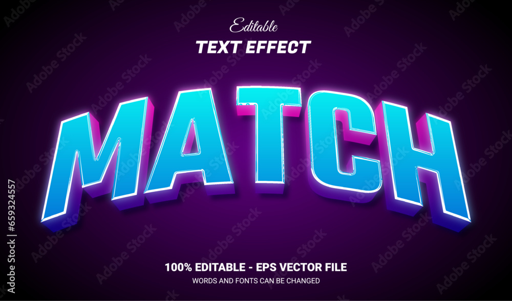 Match editable 3d glow text effect