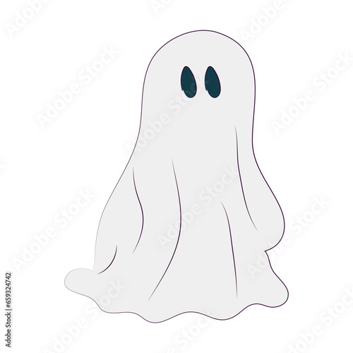 Cute white ghost for Halloween greeting card design, banners.