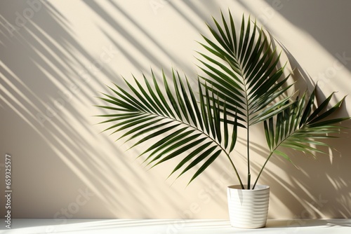 Palm tree fern green vase In black pot