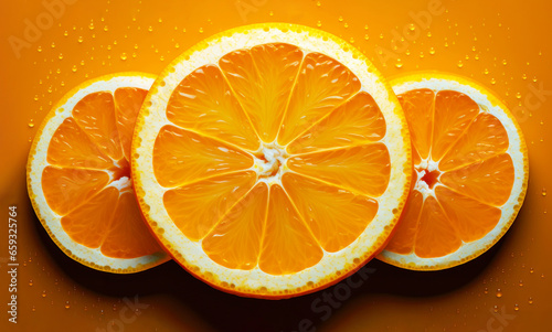 Slice of orange with water bubbles