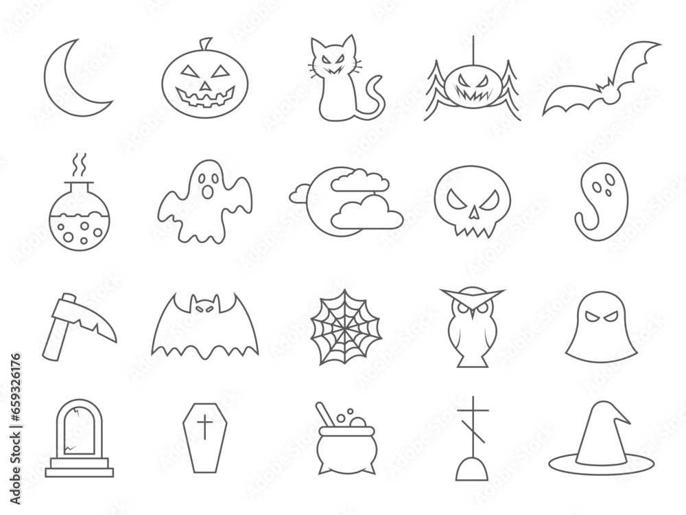 Halloween. A set of linear icons. icons. Vector image.