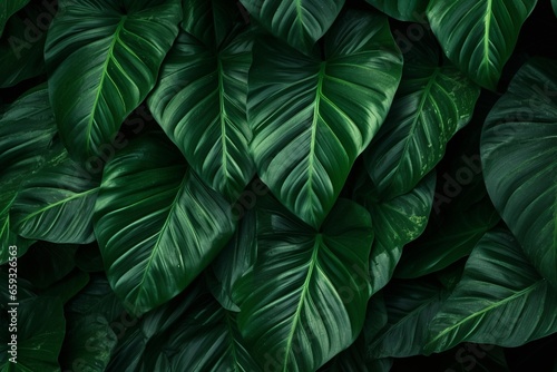 Nature's Abstract: Close-Up of Beautiful Dark Green Tropical Leaf Texture, Creating a Striking Natural Background © pierre