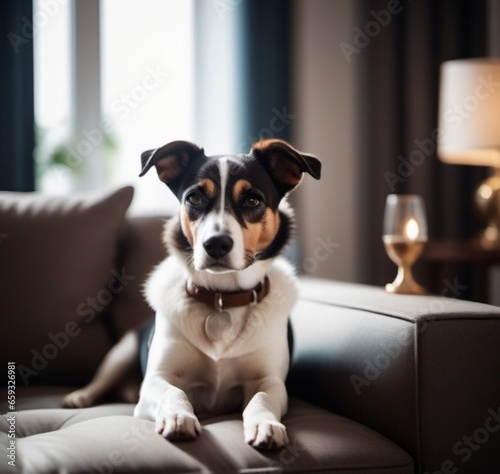 jack russell terrier sitting on a couch