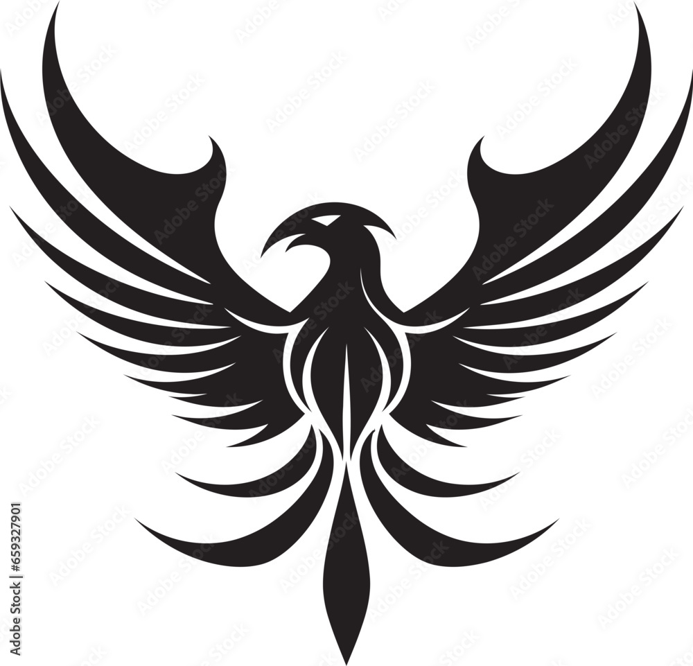 Obraz premium Majestic Black Phoenix Emblem Fiery Phoenix Vector Symbol
