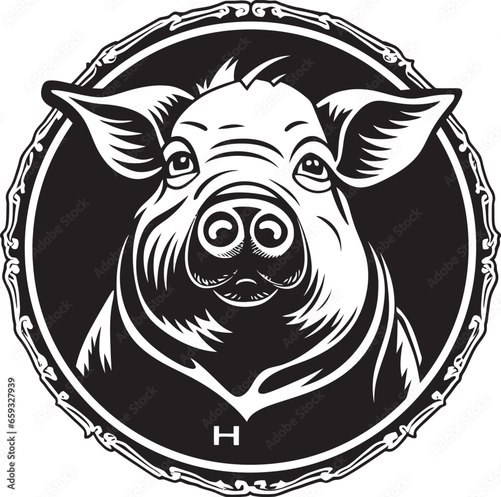 Noir Pig Face Icon Minimalistic Pig Logo Concept
