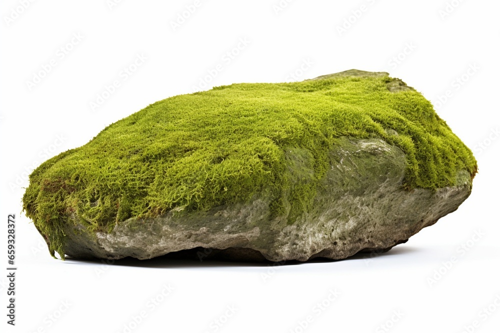 Isolated Moss-Covered Stone on a White Background Isolated Moss-Covered Stone on a White Background