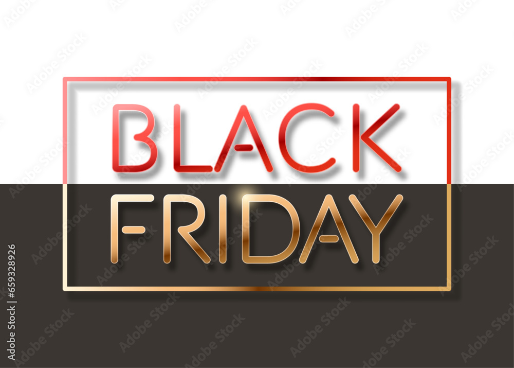 Minimalistic vector Black Friday sale banner. Red gold with black template for modern advertising promotion.