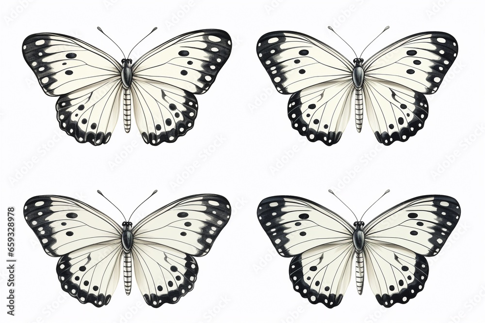 Set of Four Beautiful White Butterflies Pieris napi Set of Four Beautiful White Butterflies Pieris napi