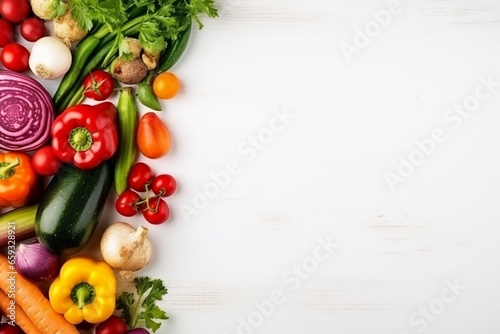 Fresh Vegetable Composition on White Wooden Table