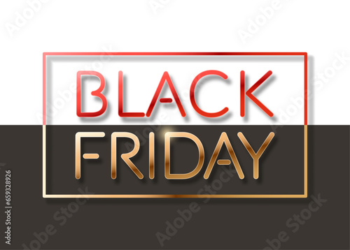 Minimalistic vector Black Friday sale banner. Red gold with black template for modern advertising promotion.