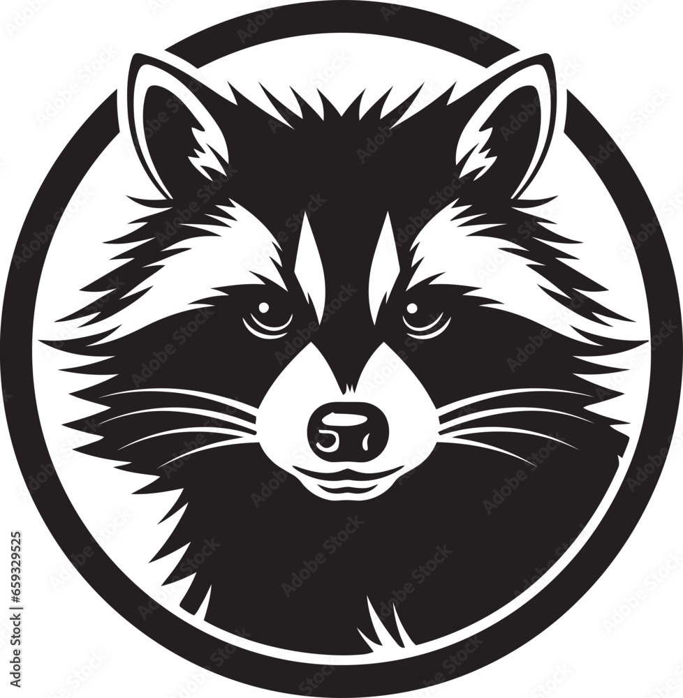 Sleek Raccoon Silhouette Seal Abstract Black Masked Bandit Insignia