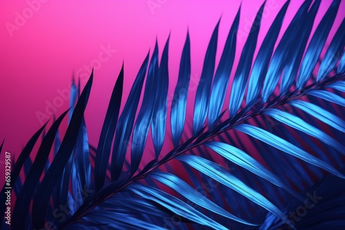 Tropical Leaves in Neon Pink and Blue Lighting  Minimalistic Concept Art