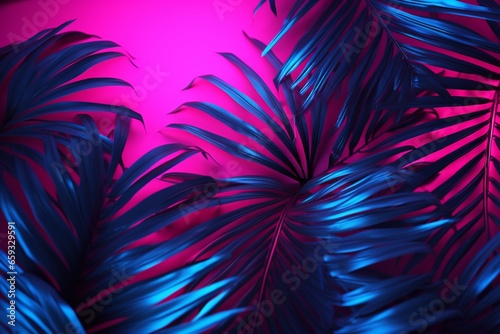 Tropical Leaves in Neon Pink and Blue Lighting: Minimalistic Concept Art