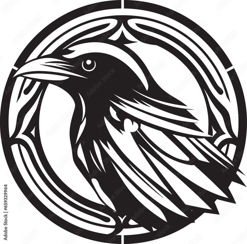 Obraz premium Premium Raven Monochrome Badge Graceful Raven Silhouette Icon