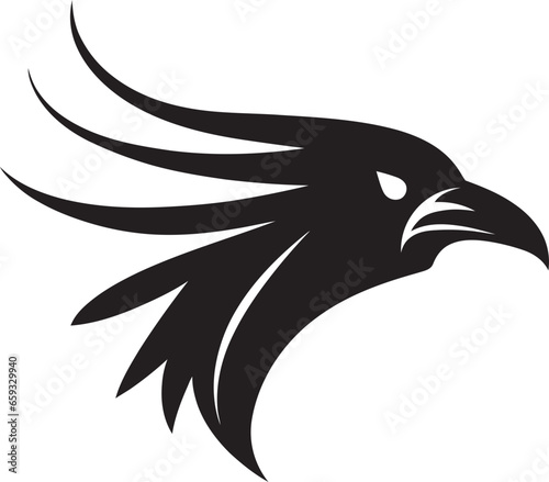 Graceful Black Raven Monogram Modern Bird Outline Design