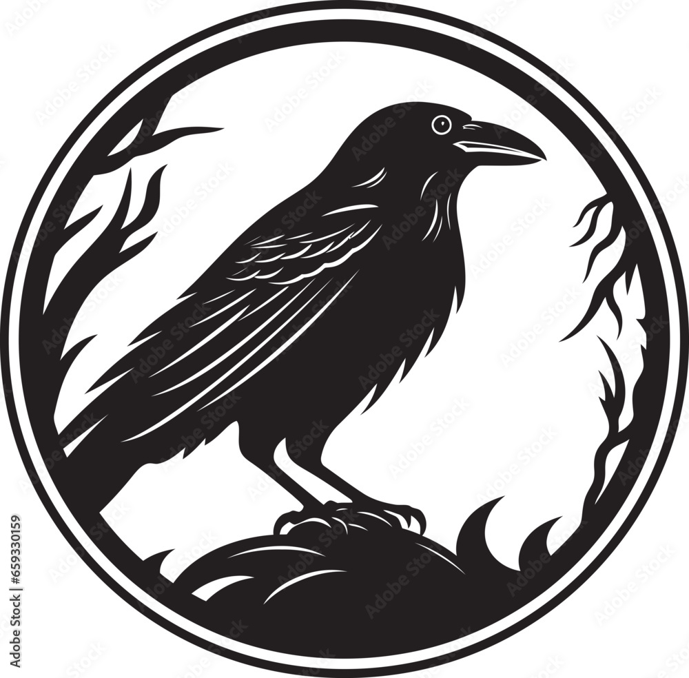 Obraz premium Premium Raven Symbolic Mark Intricate Black Crow Emblem