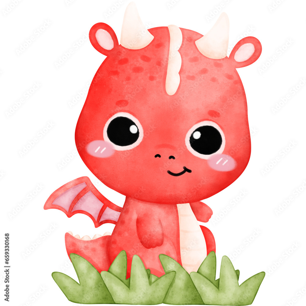 Naklejka premium Cute Dragon, Red dragon, Chinese dragon