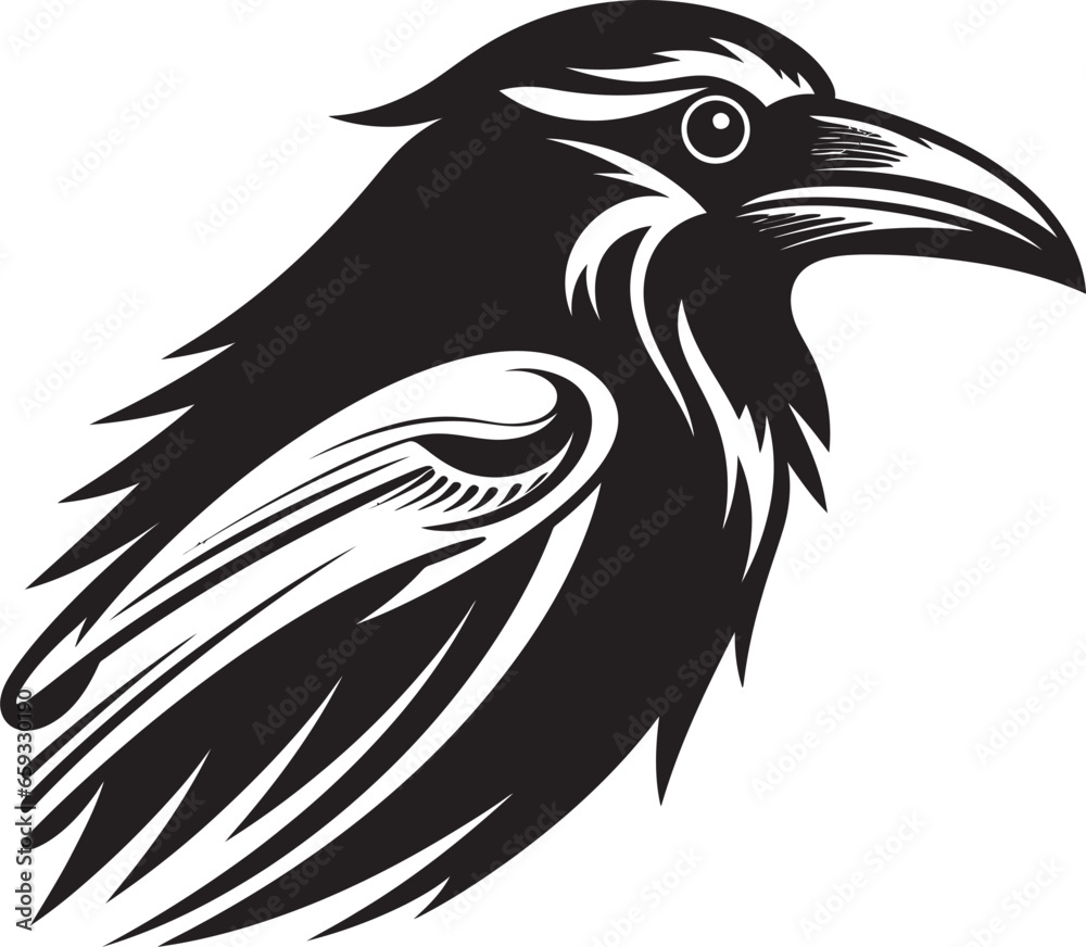 Fototapeta premium Modern Bird Symbolic Insignia Raven Silhouette Minimalist Logo