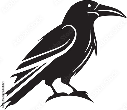 Raven Silhouette Badge of Honor Geometric Black Raven Logo