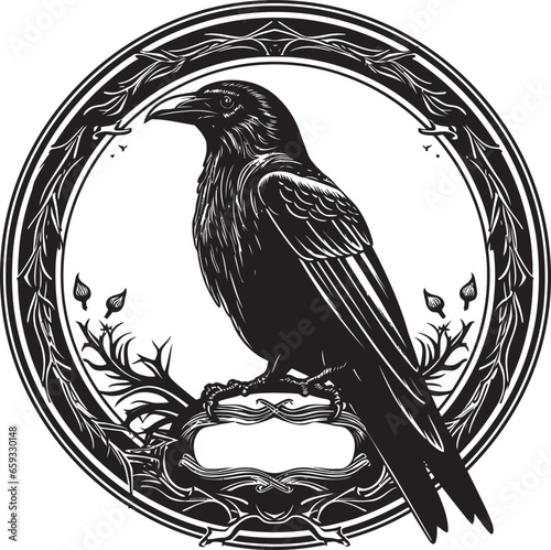 Raven Silhouette Minimalistic Symbol Black Crow Graphic Icon