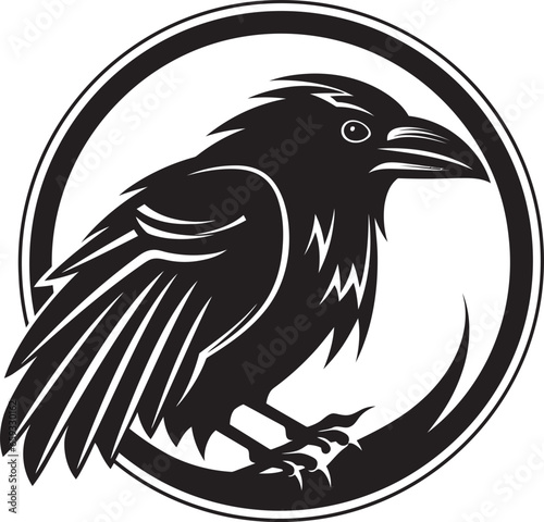 Vintage Black Crow Insignia Black Raven Vector Symbol