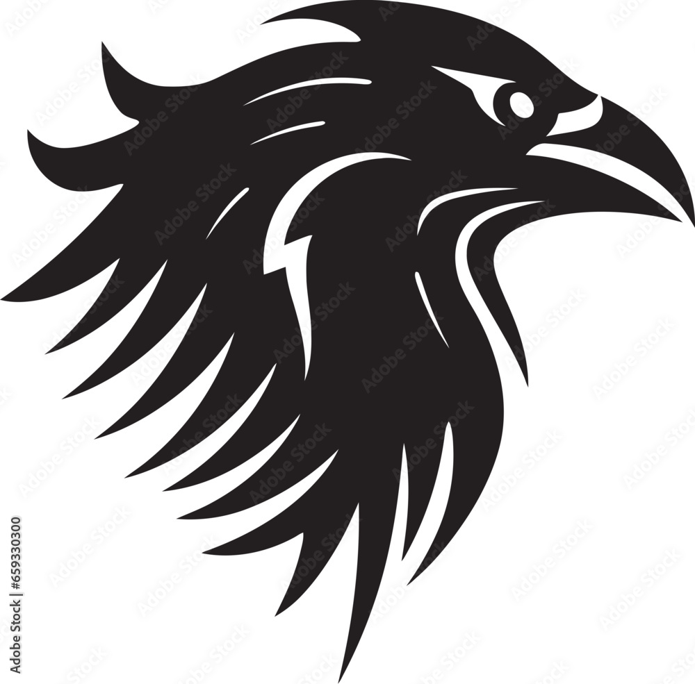 Fototapeta premium Minimalistic Bird Graphic Badge Sleek Raven Monogram of Distinction