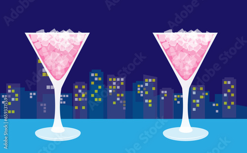 Toast with a cocktail while watching the night view