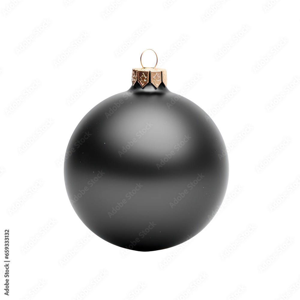 Christmas ball. Grey black Xmas bauble decoration isolated on transparent white background, png	