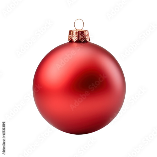 Christmas ball. Red Xmas bauble decoration isolated on transparent white background, png	