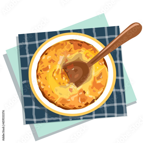 Creme Brulee dessert of France. Vector illustration flat design