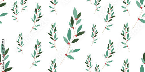 Vector seamless Christmas pattern of larch branches.
