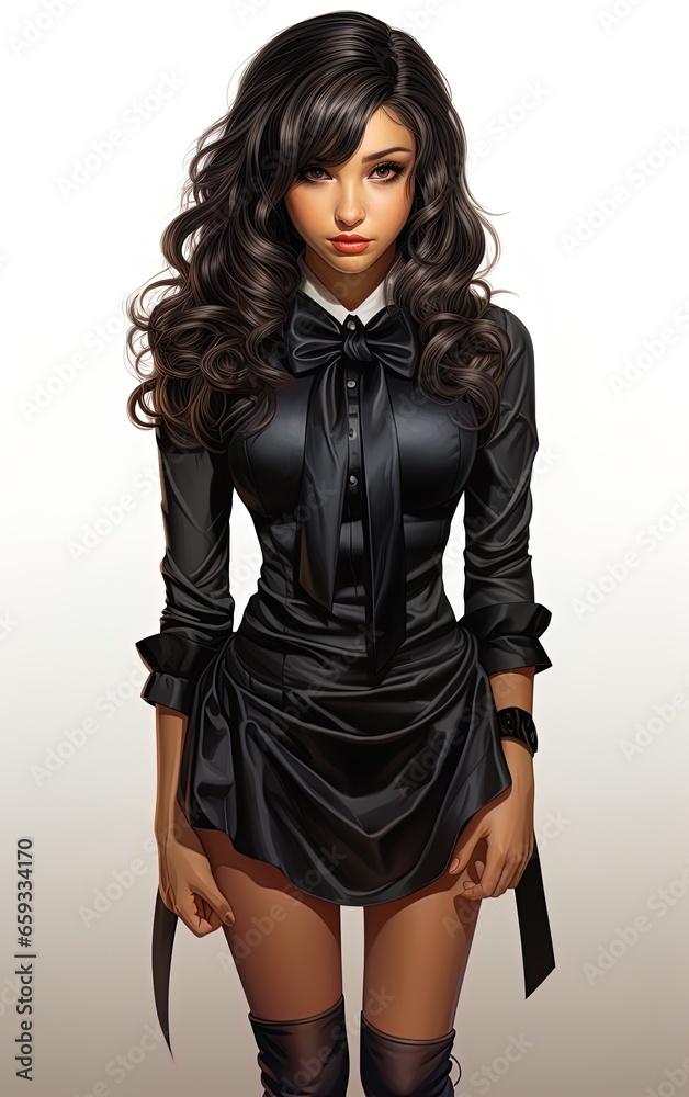 fashionista with a stunning black satin mini dress - the epitome of elegance and sexiness. 
