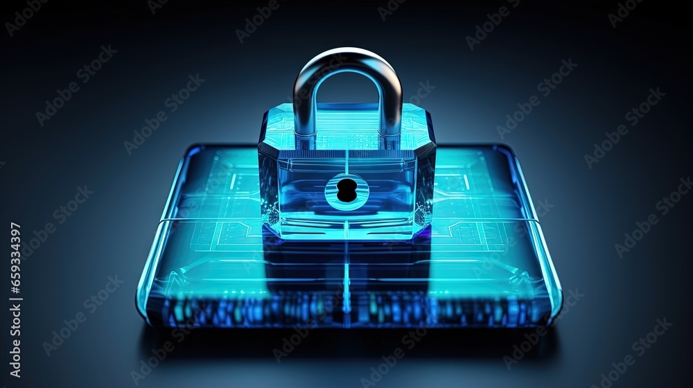 Computer security internet lock icon data protection symbol blue keyboard