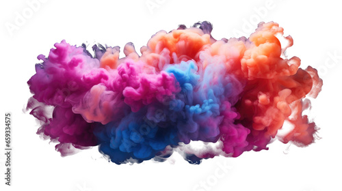 Multi colored smoke bomb explosion emitting clouds on transparent background, Colorful liquid explosion under water on black background.