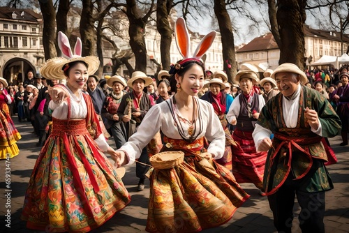 A lively Easter fair with traditional folk dances, music, and artisans showcasing their crafts, immersing visitors in the rich cultural heritage of the holiday.