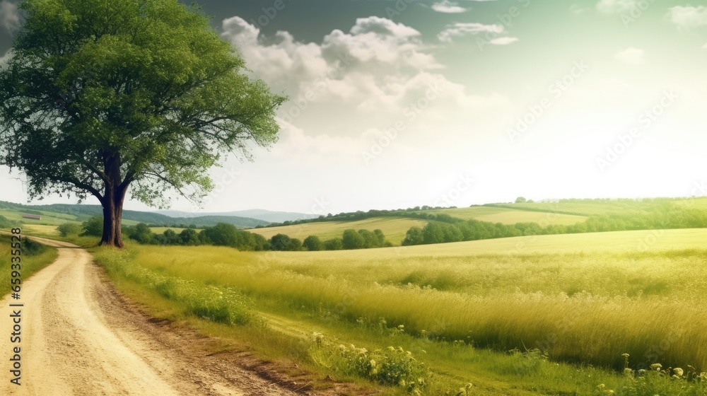 Fototapeta premium landscape with a road in the field