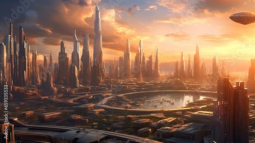 Futuristic cityscape with room for a sci-fi quote