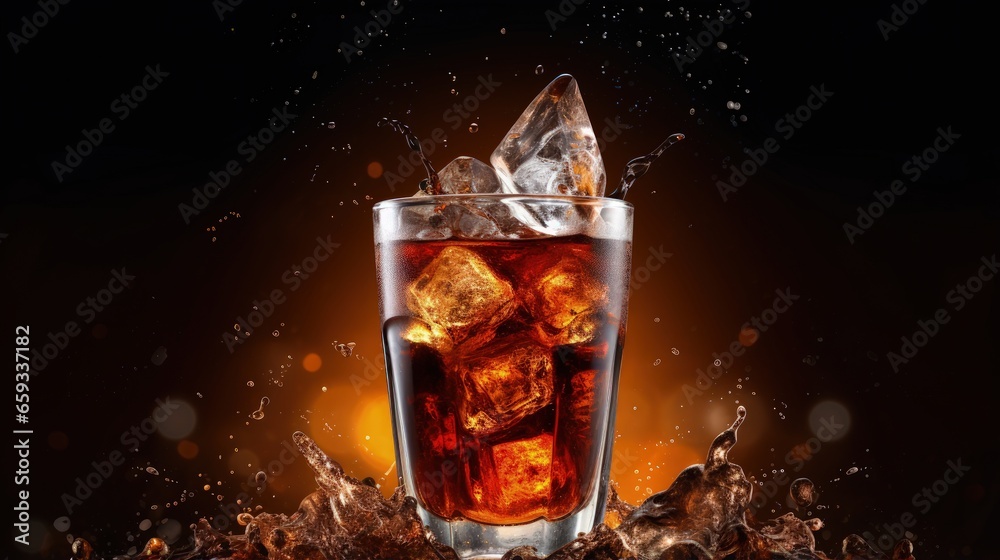 macro cola drink glass,Soft drink glass with ice splash on cool smoke background. Cola glass with summer refreshment. macro cola drink glass,Soft drink glass with ice splash on cool smoke background. Cola glass with summer refreshment.